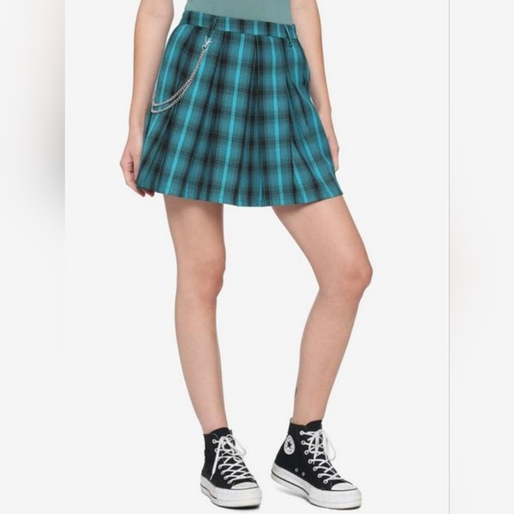 Hot Topic Skirts Hot Topic Teal Plaid Pleated Chain Skirt Poshmark